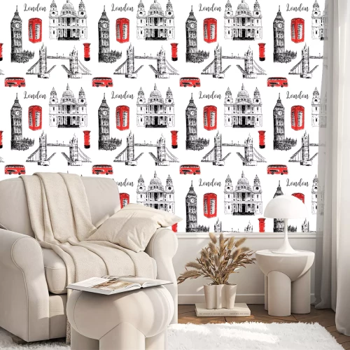 Behang Londen symbolen: St. Paul Cathedral, Big Ben en Tower Bridge. Mooie hand getekende vector schets illustratie.