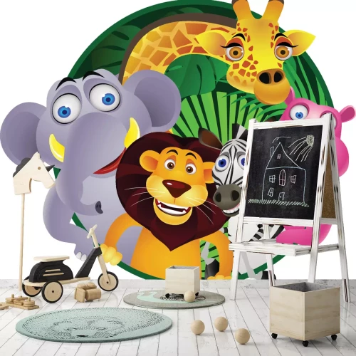 Sticker Afrikaanse dieren op een achtergrond van groene bladeren