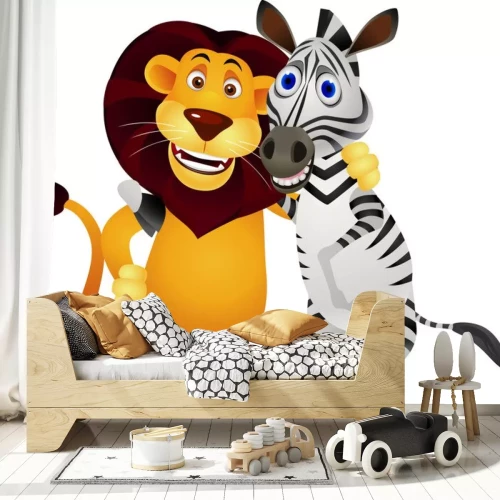 Sticker Een leeuw en een zebra uit een sprookje