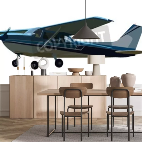 Sticker Geïllustreerde kleine blauwe vliegtuig geïsoleerd op wit