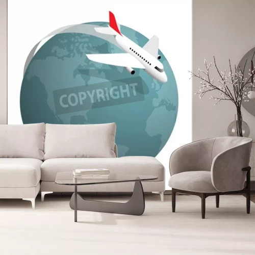 Sticker Vliegtuig rond de wereld, vectorillustratie op wit