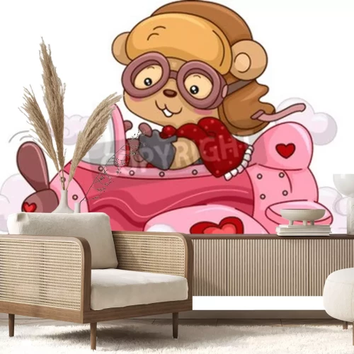 Sticker Beerwelppiloot aan het stuur van een roze vliegtuig