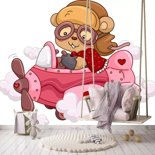 Sticker Beerwelppiloot aan het stuur van een roze vliegtuig