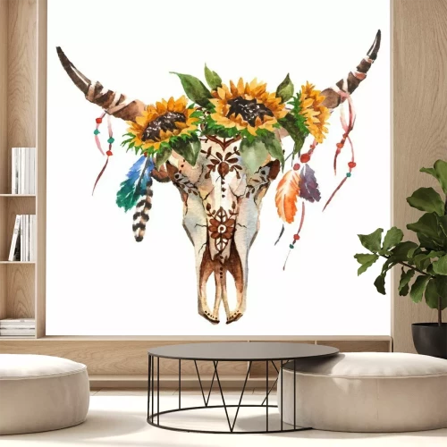 Sticker Zonnebloem en stierenschedel