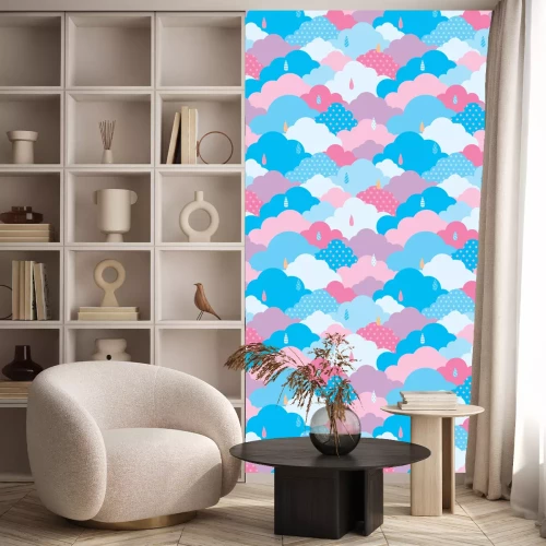 Behang Illustratie vector van lucht bewolkt met regenachtig ontwerp aan naadloze patroon op koele kleuren toon is blauw roze en paarse achtergrond