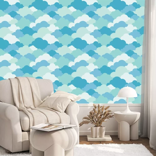 Behang Illustratie vector van lucht bewolkt ontwerp aan naadloze patroon op blauwe pastel achtergrond