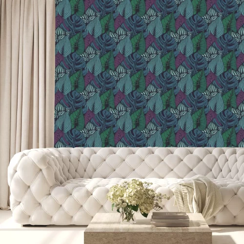 Behang Vector naadloos patroon met composities van hand getekende tropische planten