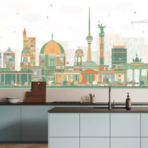 Sticker Abstracte Berlijnse Horizon met Kleurgebouwen.