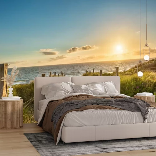 Fotobehang Strand duinen en toegang tot de zee