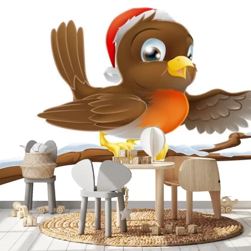 Sticker Een mus in een kerstmuts op een tak