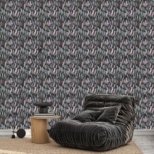 Behang Vector bloemen naadloos patroon met gestileerde lavendel bloemen en gras.