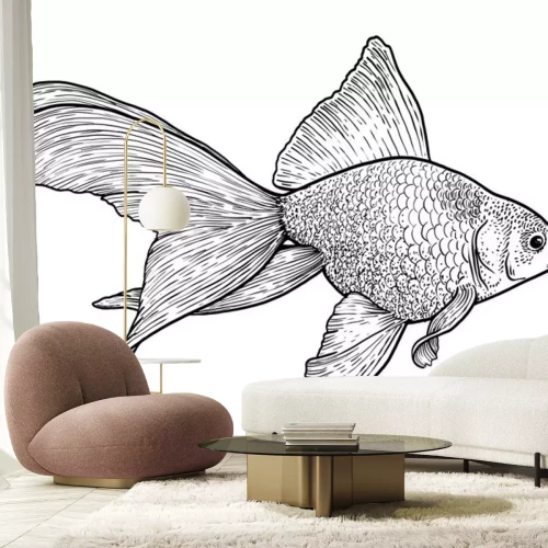 Sticker Zwart-wit illustratie van een vis