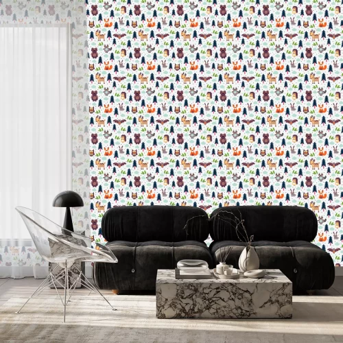 Behang Schattige dieren en een bos voor kinderen