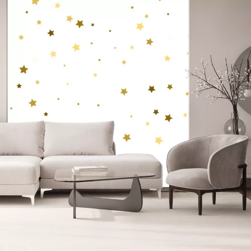 Sticker Abstract wit modern naadloos patroon met gouden sterren. Vector illustratie.Shiny achtergrond. Textuur van gouden folie.