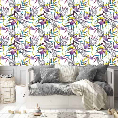 Behang Waterverf orchidee bloemen tropisch vector patroon