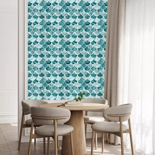 Behang Turkoois marmer met witte randen