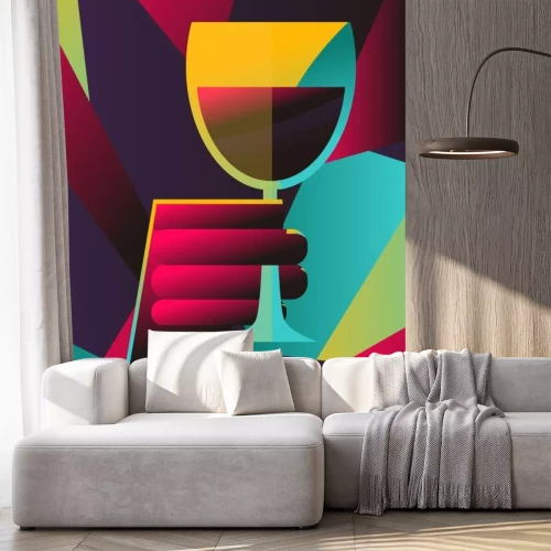 Sticker Kleurrijke hand met een kopje wijn