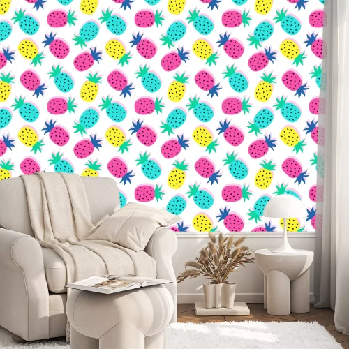 Behang Kleurrijke abstracte ananas met bladeren