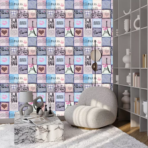 Behang Naadloos achtergrond patroon. Retro plakboek collage Parijs.