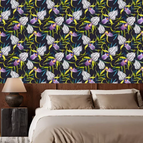 Behang Waterverf orchidee bloemen tropisch vector patroon