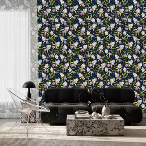 Behang Waterverf orchidee bloemen tropisch vector patroon