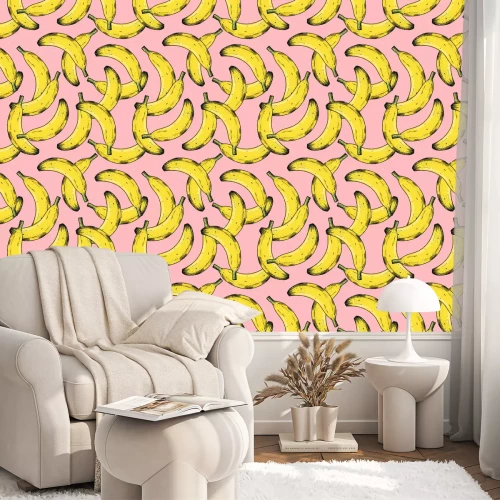 Behang Bananen op een roze achtergrond