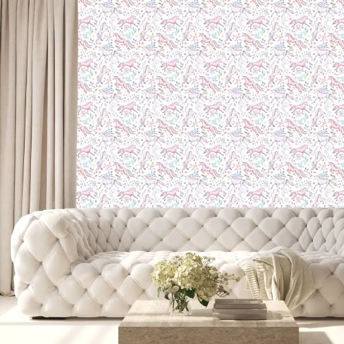 Behang Patroon met roze eenhoorns