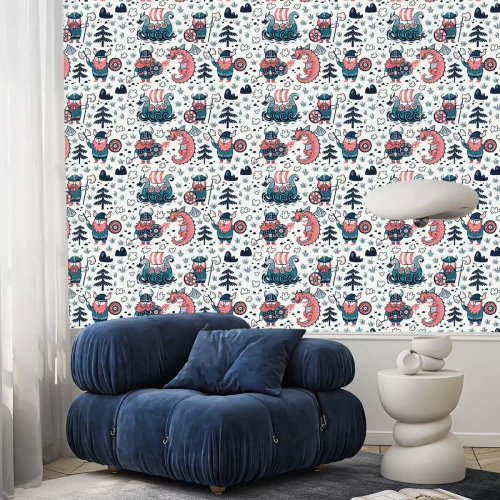 Behang Naadloos patroon met vikingen voor ontwerpstof, achtergronden, verpakkingspapier