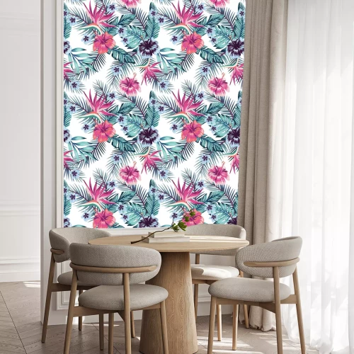 Behang Hibiscus plumeria laat naadloze witte achtergrond achter