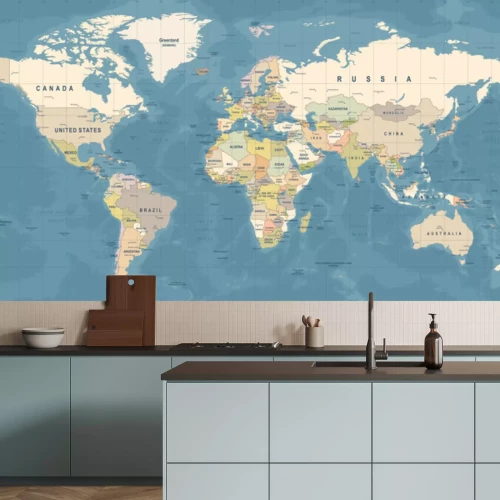 Fotobehang Gedetailleerde weergave van de wereldkaart