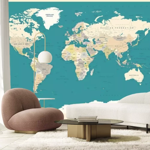 Fotobehang Politieke wereldkaart met blauwe kleur