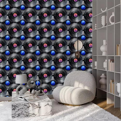 Behang Waterverf vinyl records patroon