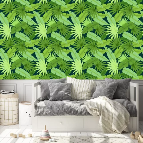 Behang Naadloos patroon van palmbladeren op donkere achtergrond