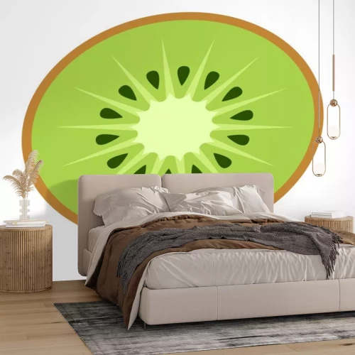 Sticker Kiwi-fruit, kiwi's of Chinese kruisbes halve doorsnede plat kleur vector icoon voor voedsel apps en websites