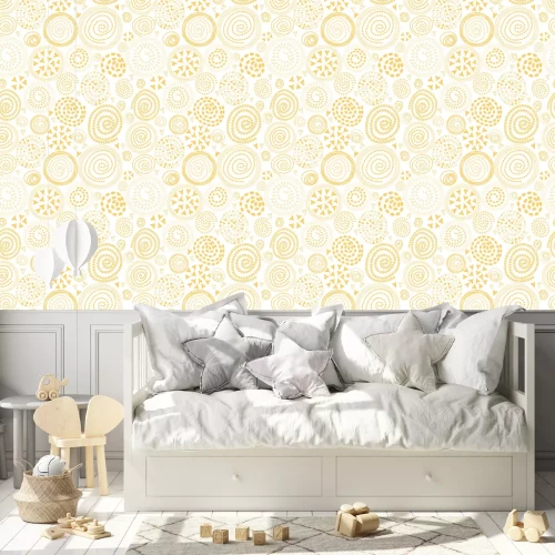 Behang Naadloos zonnig abstract patroon met schattige gele cirkelvormige elementen