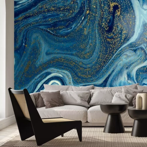 Fotobehang Uitgelopen blauw marmer