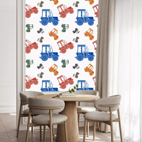 Behang Editable Farm Tractor Vector Illustratie Naadloos Patroon