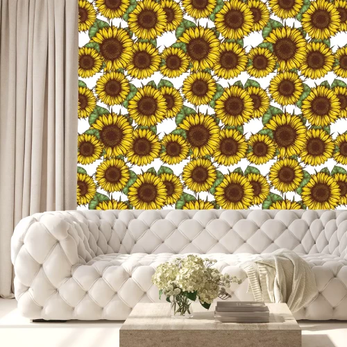 Behang Zonnebloemen in een grafische versie