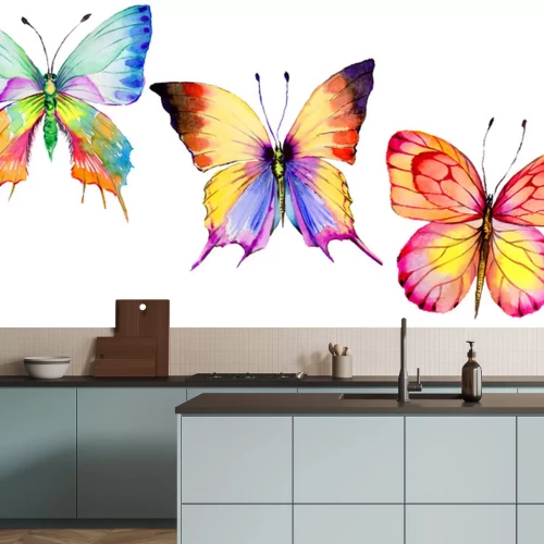 Sticker Drie regenboogvlinders aquarel schilderij