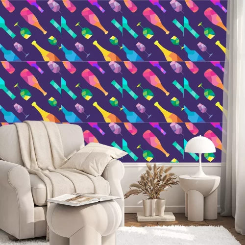 Behang Wijnfles en een wijnglaspatroon