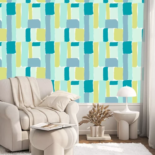 Behang Aquarel strepen in tinten blauw en groen