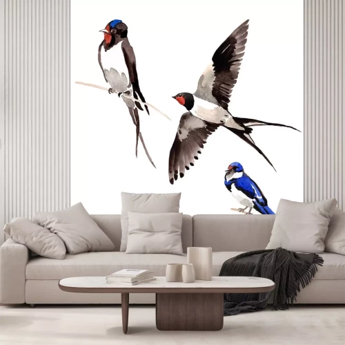 Sticker Luchtvogel Swallows in een wild door geïsoleerde waterverfstijl. Wilde vrijheid, vogel met vliegende vleugels. Aquarelle vogel voor achtergrond, textuur, patroon, frame, grens of tatoeage.