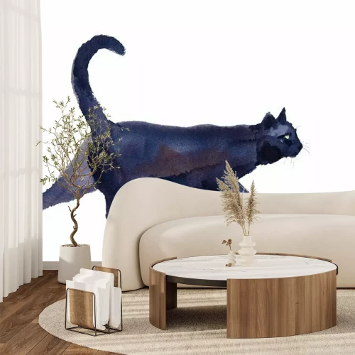 Sticker Zwarte Kat Wandelen Waterverf Handgetekende Dierlijke Portret Dierlijke Illustratie