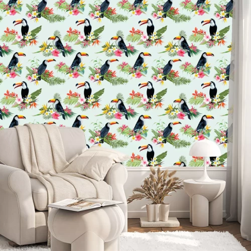 Behang Toekans op exotische planten