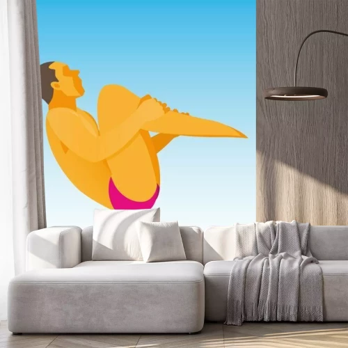 Sticker De atleet is een trui in het water dat een complexe sprong doet