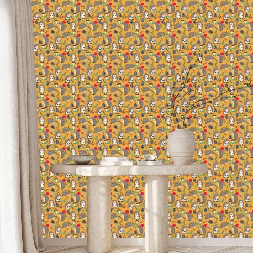 Behang Leuke achtergrond met egel bos bos