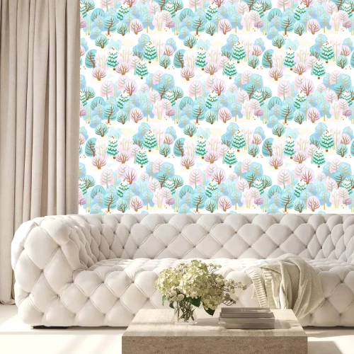 Behang Bos in de winter met sneeuw / Naadloze patroon van fee bos met sneeuw