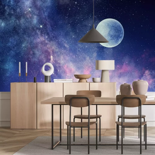 Sticker Heldere maan in de paarse ruimte