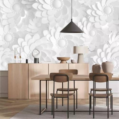 Fotobehang Witte elegantie als 3D bloemen