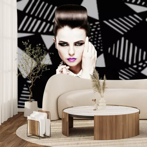 Fotobehang Vrouw met paarse lippen in modieuze stijl